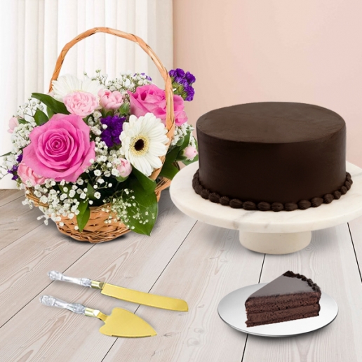 Cake and Flowers Basket