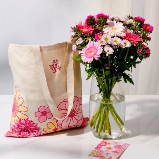 Flowers with Printed Tote Bag