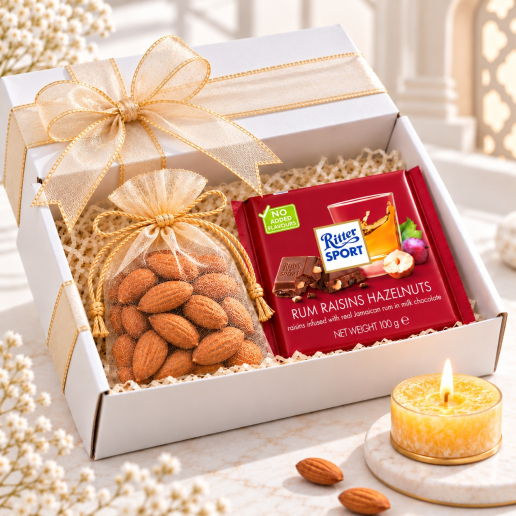 Diwali Almond, Hazelnut Chocolate & Tealight Hamper