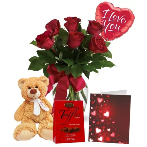 Half Dozen Long Stem Red Rose Combo