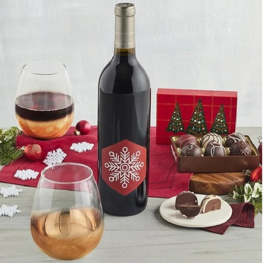 Holiday Wine Glass Set with Red Wine