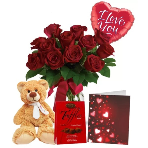 A Dozen Long Stem Red Rose Combo