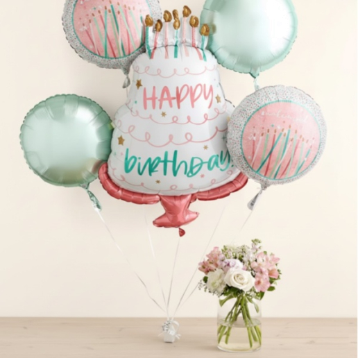 Bouquet with Happy Birthday Balloon Bouquet