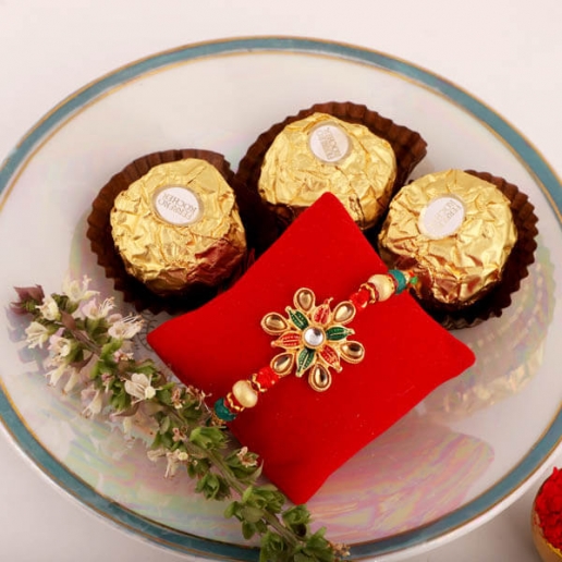 Floral Rakhi and Ferrero Rocher