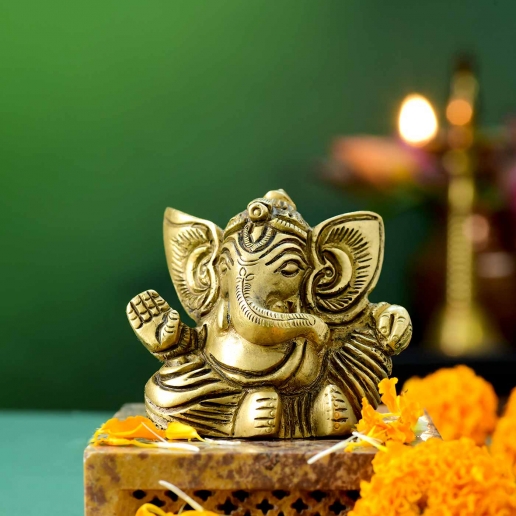 Cute Brass Ganesha Idol