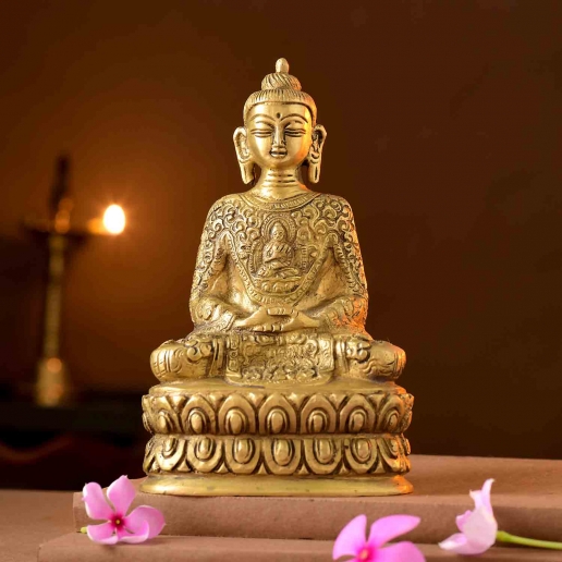 Meditating Buddha Brass Idol