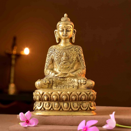 Meditating Buddha Brass Idol