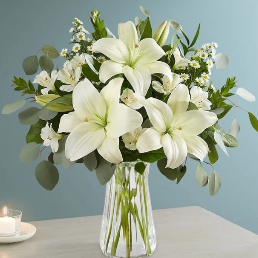 All White Lily Bouquet in Vase