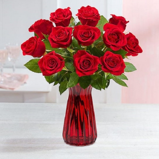 Red Rose with Vase