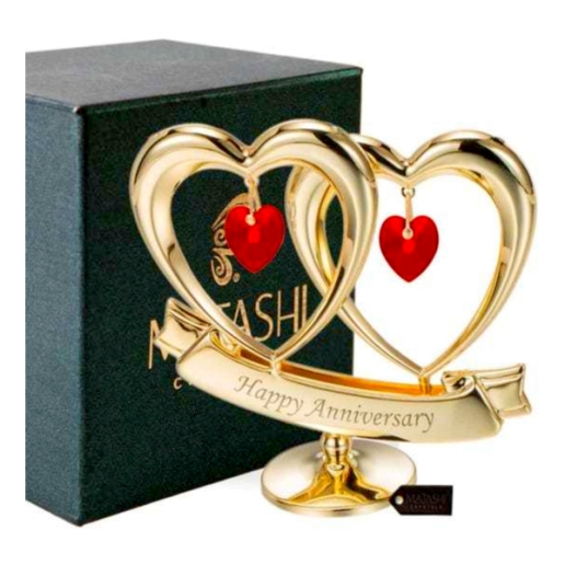 Gold Plated Double Heart Happy Anniversary Ornament
