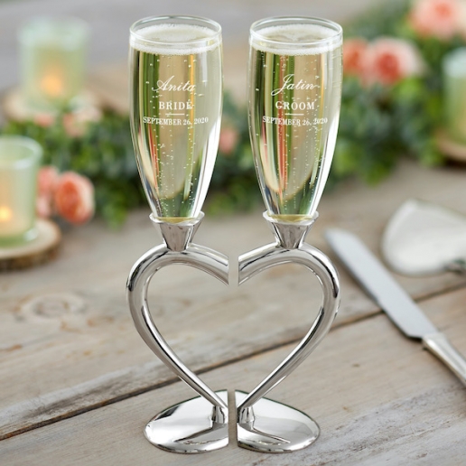 Connected Hearts Personalized Wedding Flute Set