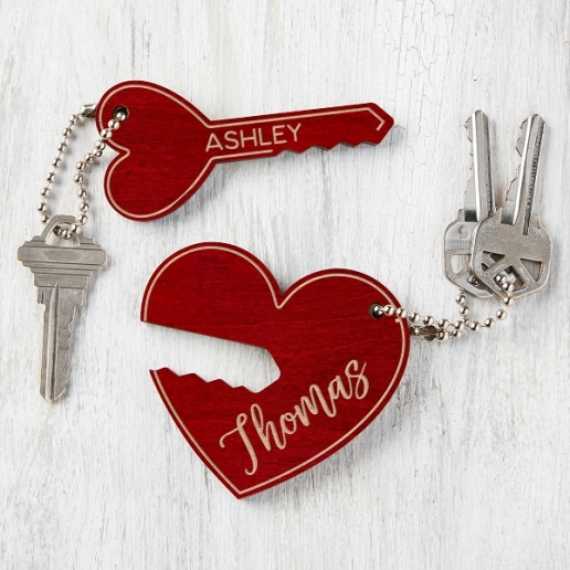 Key To My Heart Personalized Wood Keychain Set