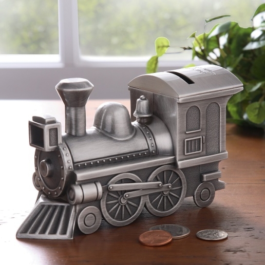 Engraved Pewter Choo-Choo Train Bank