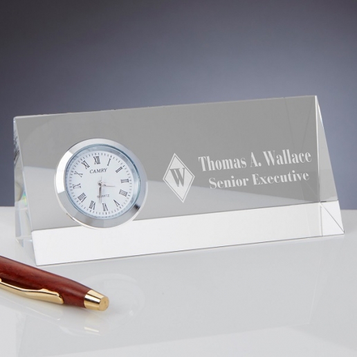 Personalized Crystal Desk Clock Name Plate