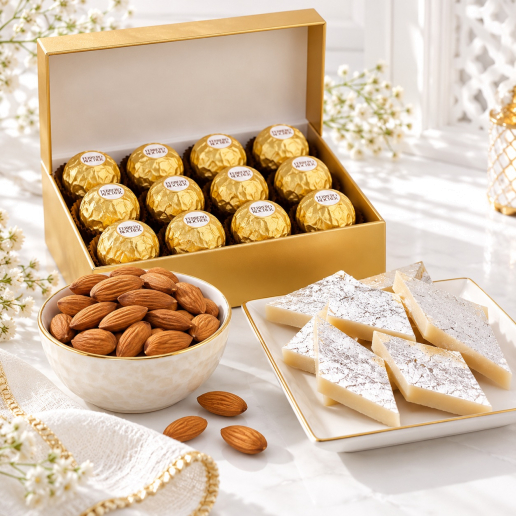 Ferrero Rocher, Kaju Katli & Crunchy Almonds Diwali Gift Hamper