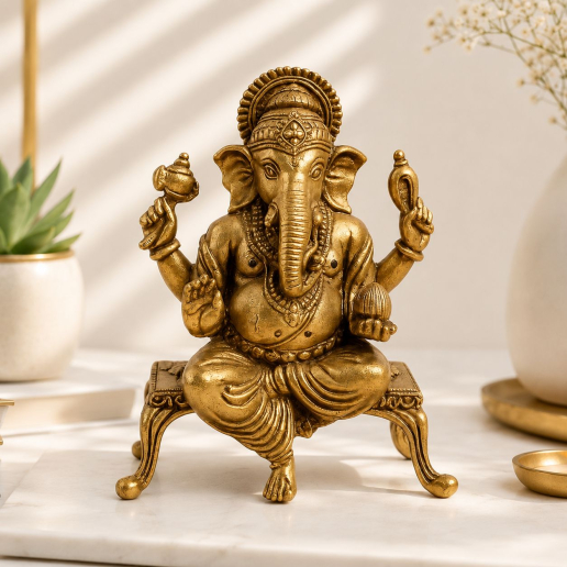 Auspicious Ganesha on Ornate Chowki